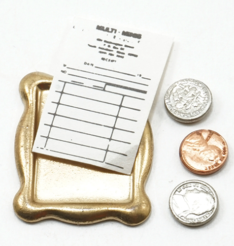 Dollhouse Miniature Tray with Receipt and Coins